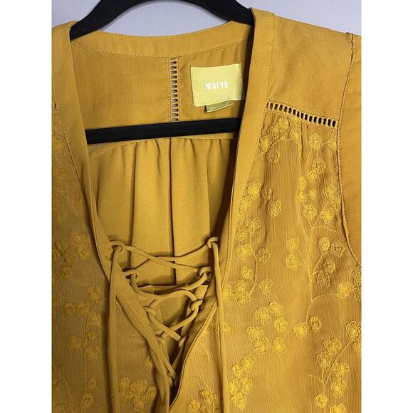 Anthropologie Maeve Size 8 Blouse Lace Up Front Floral Embroidered Sleeveless - Picture 3 of 8